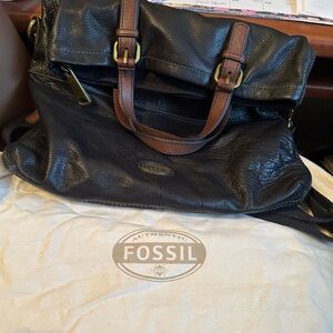 Fossil Black and Brown Leather Messenger Bag